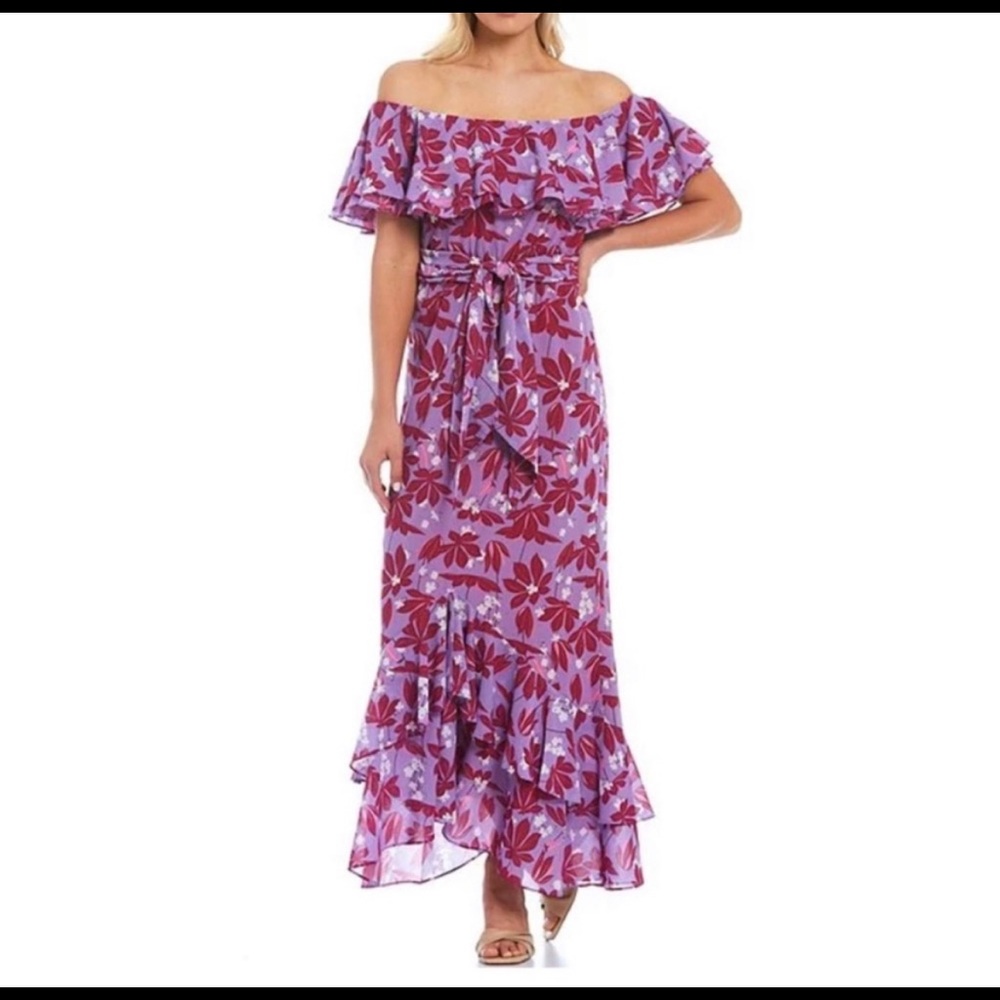 NEW Sachin + Babi Floral Ruffle Off The Shoulder Maxi Dress Elizabeth
